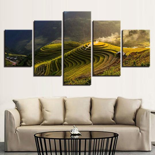 Rice Paddies Terraced - Nature 5 Panel Canvas Art Wall Decor Rice Paddies Terraced - Nature 5 Panel Canvas Art Wall Decor