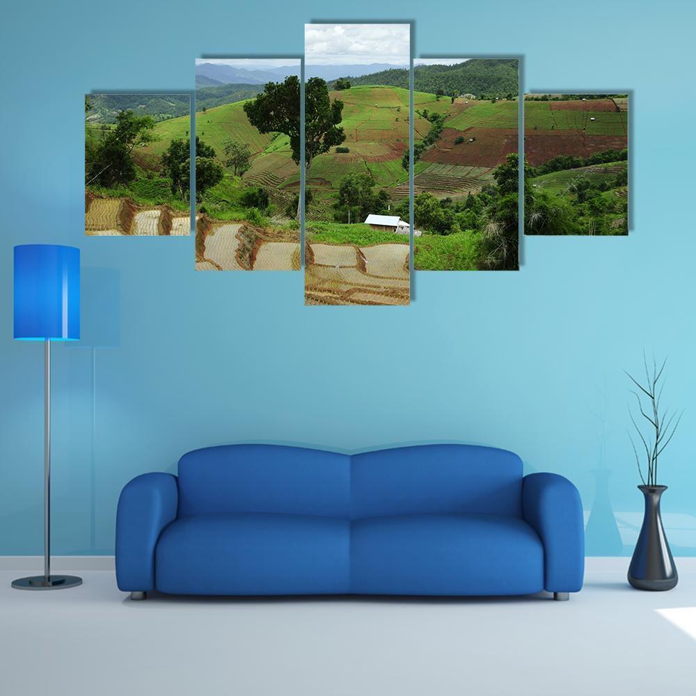 Rice Terrace At Maechaem In Thailand - Nature 5 Panel Canvas Art Wall Decor Rice Terrace At Maechaem In Thailand - Nature 5 Panel Canvas Art Wall Decor