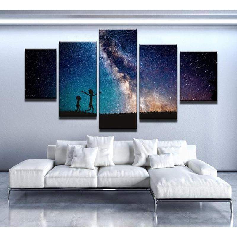 Rick And Morty And The Galaxy 1 - Cartoon 5 Panel Canvas Art Wall Decor Rick And Morty And The Galaxy 1 - Cartoon 5 Panel Canvas Art Wall Decor