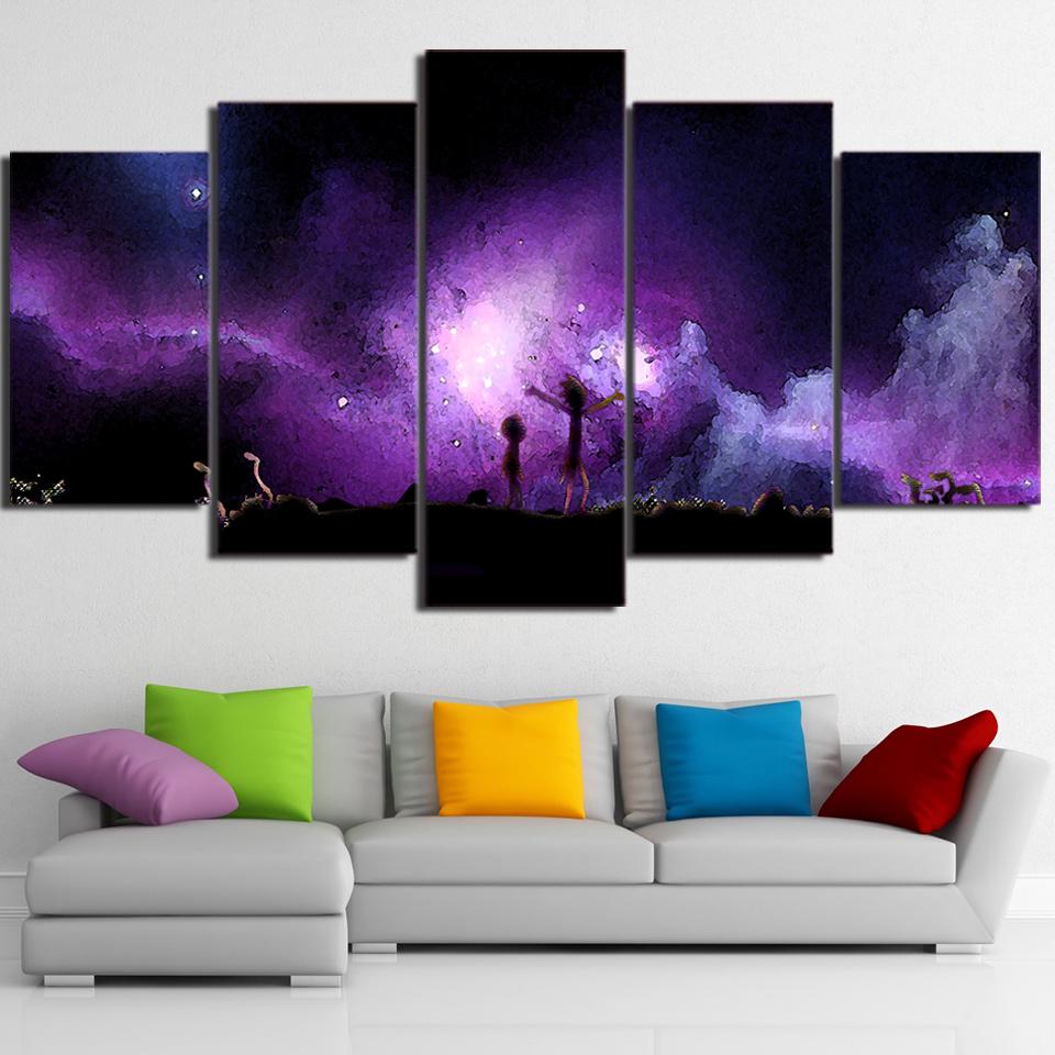 Rick And Morty At Starry Night - Cartoon 5 Panel Canvas Art Wall Decor Rick And Morty At Starry Night - Cartoon 5 Panel Canvas Art Wall Decor
