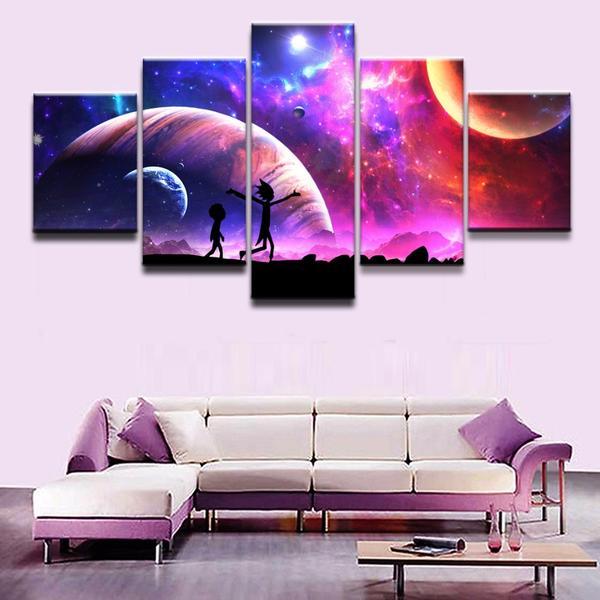 Rick And Morty Cartoon Star Sky Moon - Anime 5 Panel Canvas Art Wall Decor Rick And Morty Cartoon Star Sky Moon - Anime 5 Panel Canvas Art Wall Decor