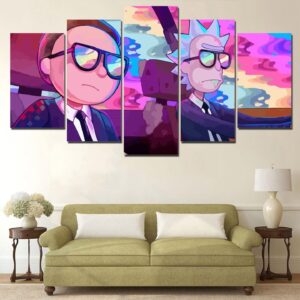 Rick And Morty Driving Cartoon - 5 Panel Canvas Art Wall Decor