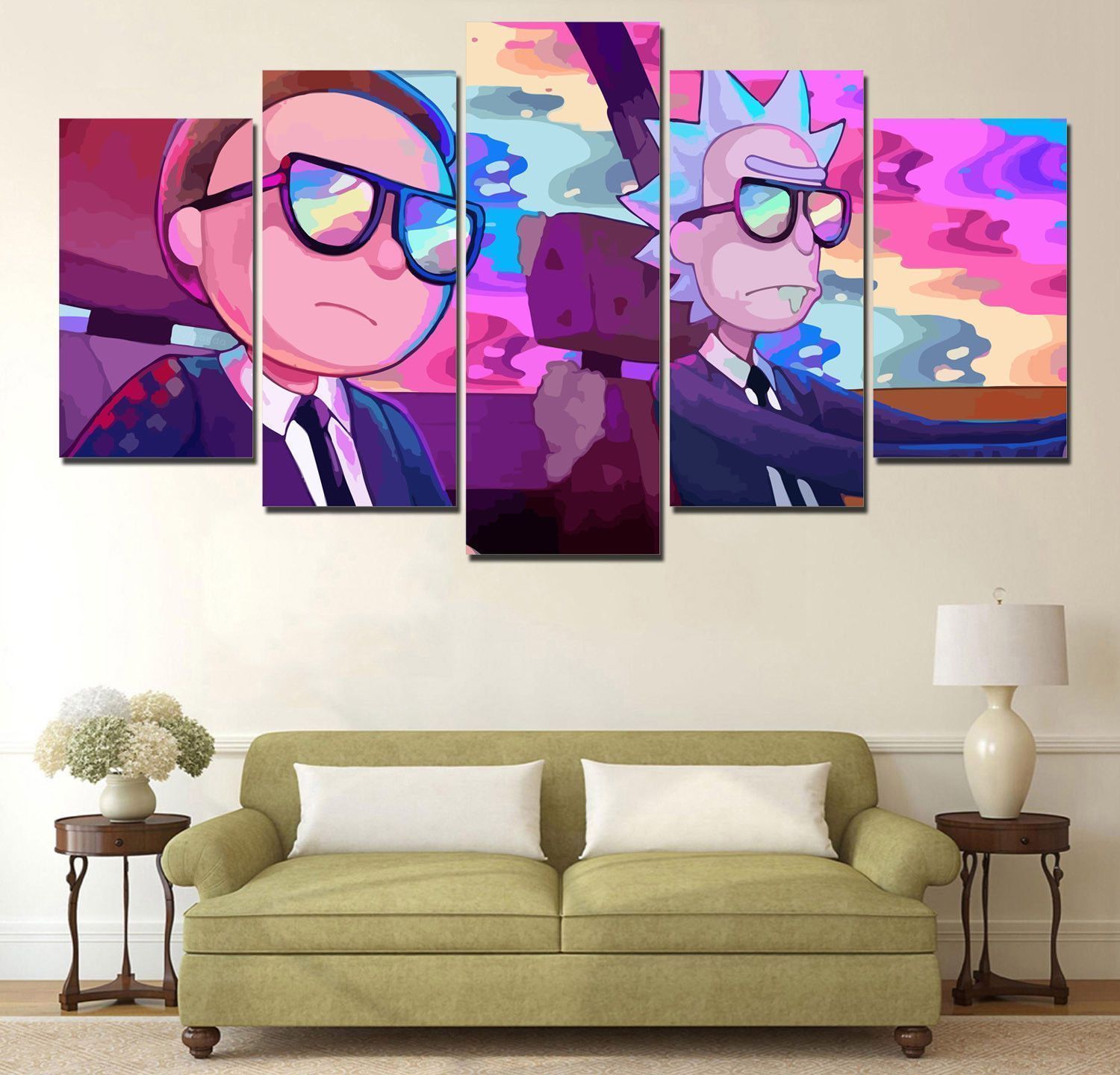 Rick And Morty Driving Cartoon - 5 Panel Canvas Art Wall Decor Rick And Morty Driving Cartoon - 5 Panel Canvas Art Wall Decor