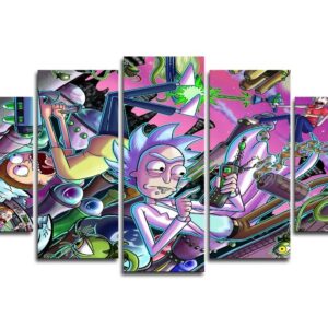 Rick And Morty In Chaos - Cartoon 5 Panel Canvas Art Wall Decor