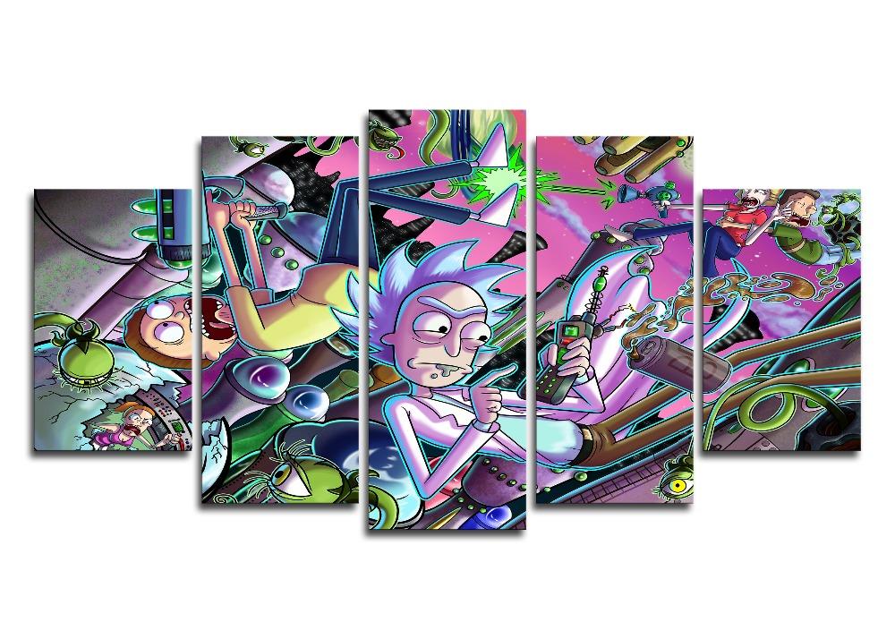 Rick And Morty In Chaos - Cartoon 5 Panel Canvas Art Wall Decor Rick And Morty In Chaos - Cartoon 5 Panel Canvas Art Wall Decor