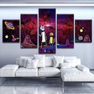 Rick And Morty Psychedelic Outer Space - Cartoon 5 Panel Canvas Art Wall Decor
