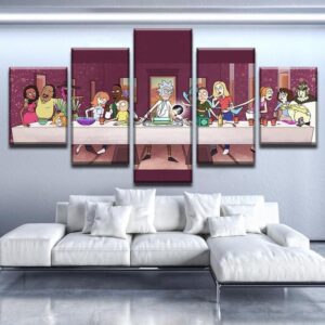 Rick And Morty: Rick’S Last Supper - Cartoon 5 Panel Canvas Art Wall Decor