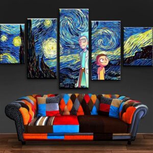Rick And Morty: Starry Night - Cartoon 5 Panel Canvas Art Wall Decor