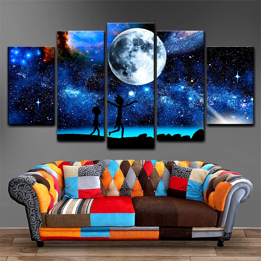 Rick And Morty Starry Sky Moon - Cartoon 5 Panel Canvas Art Wall Decor Rick And Morty Starry Sky Moon - Cartoon 5 Panel Canvas Art Wall Decor