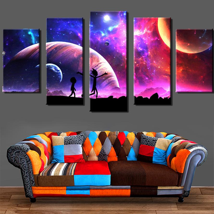 Rick And Morty Universe - Cartoon 5 Panel Canvas Art Wall Decor Rick And Morty Universe - Cartoon 5 Panel Canvas Art Wall Decor
