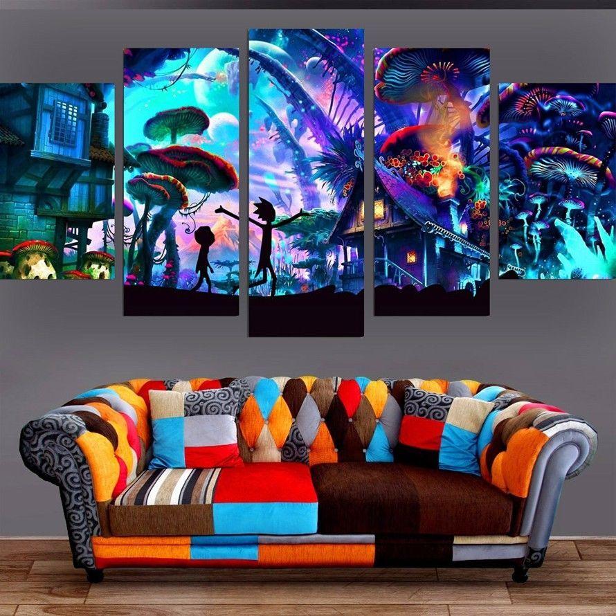 Rick & Morty Adventure Trip - Cartoon 5 Panel Canvas Art Wall Decor Rick & Morty Adventure Trip - Cartoon 5 Panel Canvas Art Wall Decor