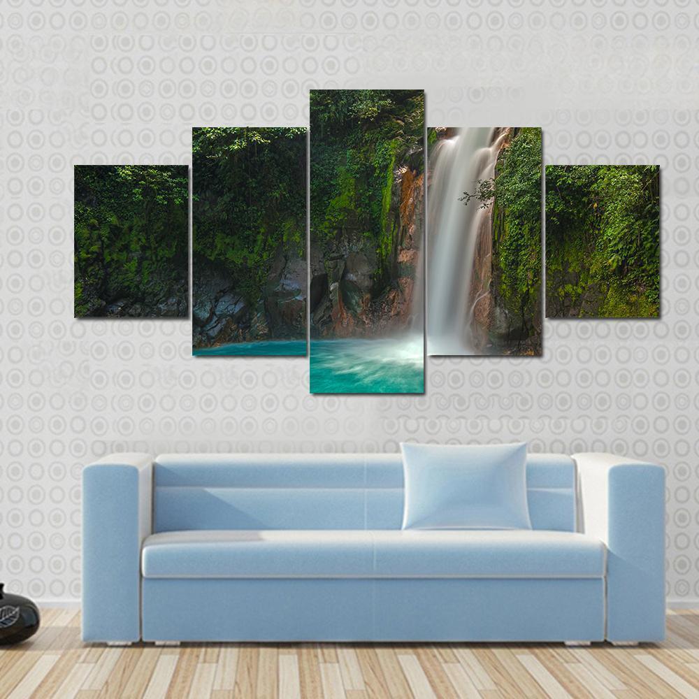Rio Celeste Waterfall In Costa Rica - Nature 5 Panel Canvas Art Wall Decor Rio Celeste Waterfall In Costa Rica - Nature 5 Panel Canvas Art Wall Decor