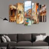 Rio Marin Canal Boats Gondolas - Nature 5 Panel Canvas Art Wall Decor