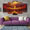 Rise From The Ashes - Abstract Animal 5 Panel Canvas Art Wall Decor
