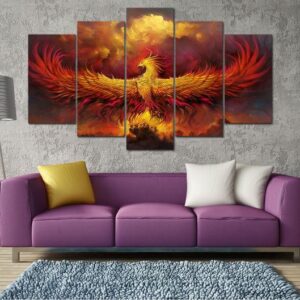 Rise From The Ashes - Abstract Animal 5 Panel Canvas Art Wall Decor