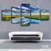 River And Blue Sky Landscape - Nature 5 Panel Canvas Art Wall Decor