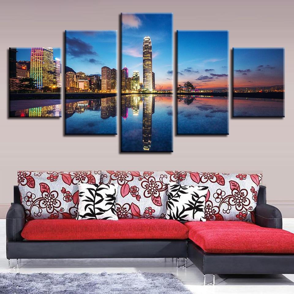 River City Buildings - Nature 5 Panel Canvas Art Wall Decor River City Buildings - Nature 5 Panel Canvas Art Wall Decor