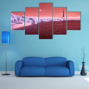 River Daugava In Riga With City Buildings - Nature 5 Panel Canvas Art Wall Decor