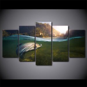River Fish Fishing River Creek - Fishing 5 Panel Canvas Art Wall Decor