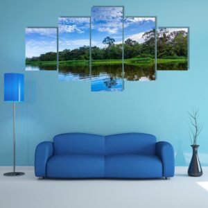 River In The Amazon Rain Forest - Nature 5 Panel Canvas Art Wall Decor