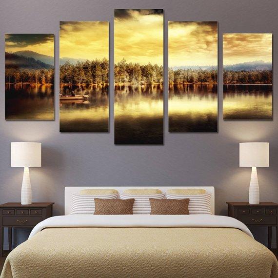 River Sunset 1 - Nature 5 Panel Canvas Art Wall Decor River Sunset 1 - Nature 5 Panel Canvas Art Wall Decor