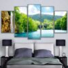 River Waterfall Mountain - Nature 5 Panel Canvas Art Wall Decor