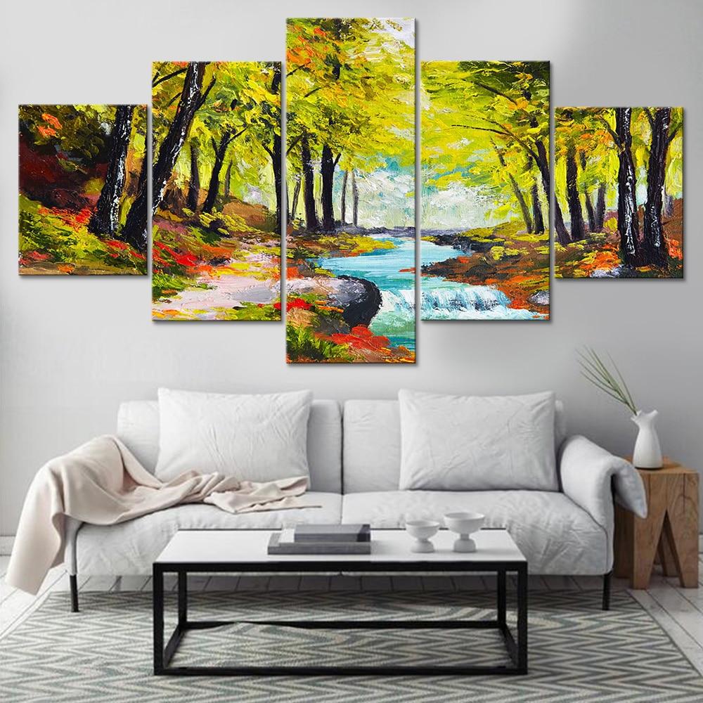 Rivers And Woods - Abstract 5 Panel Canvas Art Wall Decor Rivers And Woods - Abstract 5 Panel Canvas Art Wall Decor