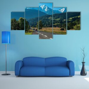 Road Between Fields Near The Mont Blanc - Nature 5 Panel Canvas Art Wall Decor