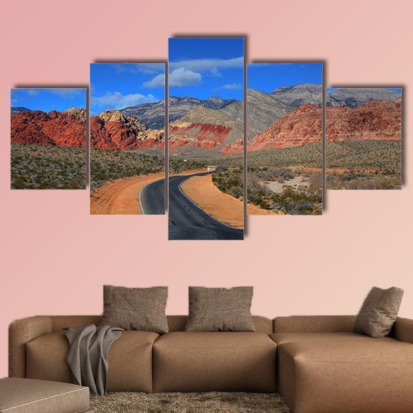 Road To Red Rock Canyon - Nature 5 Panel Canvas Art Wall Decor Road To Red Rock Canyon - Nature 5 Panel Canvas Art Wall Decor