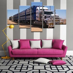 Road Train In The Australian Outback - Automative 5 Panel Canvas Art Wall Decor