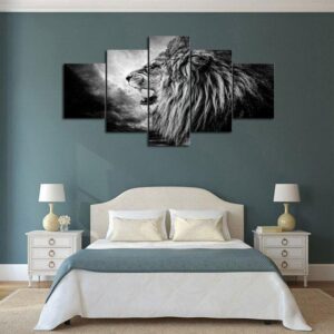 Roaring Lion 02 - Animal 5 Panel Canvas Art Wall Decor