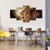 Roaring Lion Against Stormy Sky - Animal 5 Panel Canvas Art Wall Decor