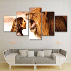Roaring Lion Lion Girl - Animal 5 Panel Canvas Art Wall Decor