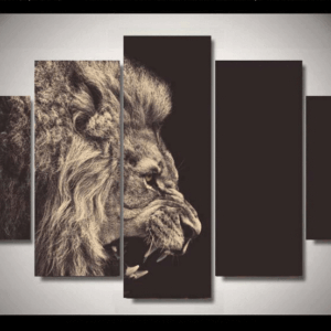 Roaring Lion - Animal 5 Panel Canvas Art Wall Decor