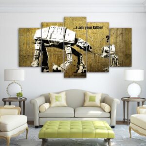 Robot father and kids vintage - Automative 5 Panel Canvas Art Wall Decor