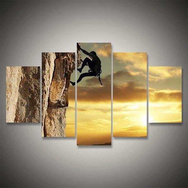 Rock Climbing At Sunset - Nature 5 Panel Canvas Art Wall Decor Rock Climbing At Sunset - Nature 5 Panel Canvas Art Wall Decor