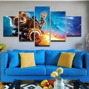 Rocket Raccoon And Groot Movie - 5 Panel Canvas Art Wall Decor