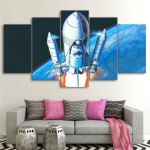 Rocketship Spaceship - Space 5 Panel Canvas Art Wall Decor