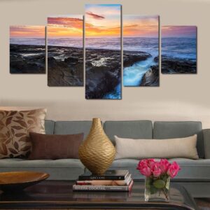 Rocks In The Sea - Nature 5 Panel Canvas Art Wall Decor