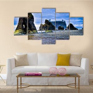 Rocky Coast Of Ruby Beach - Nature 5 Panel Canvas Art Wall Decor