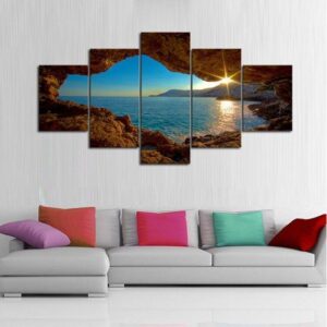 Rocky Cove Sunrise - Nature 5 Panel Canvas Art Wall Decor