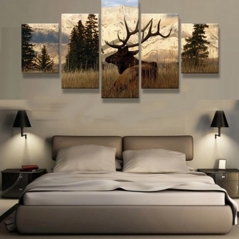 Rocky Mountain Bull Elk - Animal 5 Panel Canvas Art Wall Decor Rocky Mountain Bull Elk - Animal 5 Panel Canvas Art Wall Decor