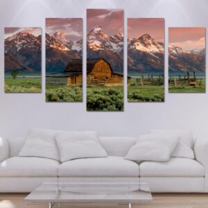 Rocky Mountains Barn - Landscape 5 Panel Canvas Art Wall Decor