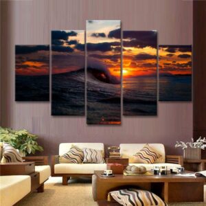 Rolling Billows On The Seascape Before The Tinted Sunset - Nature 5 Panel Canvas Art Wall Decor