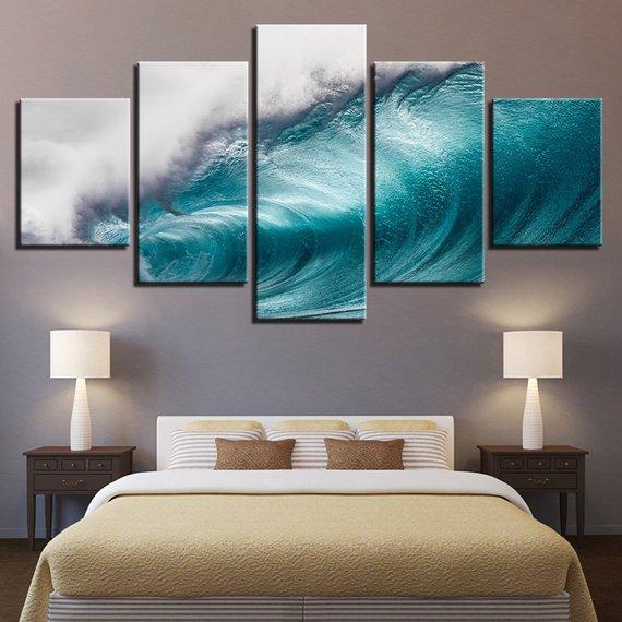 Rolling Waves Ocean Sea Wave Seascape Landscape - Nature 5 Panel Canvas Art Wall Decor Rolling Waves Ocean Sea Wave Seascape Landscape - Nature 5 Panel Canvas Art Wall Decor
