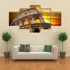 Roman Colosseum At Sunrise - Nature 5 Panel Canvas Art Wall Decor
