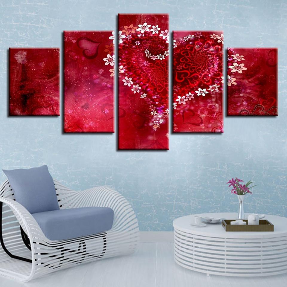 Romantic Red Heart - Abstract 5 Panel Canvas Art Wall Decor Romantic Red Heart - Abstract 5 Panel Canvas Art Wall Decor