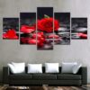 Romantic Red Rose Flower - Nature 5 Panel Canvas Art Wall Decor