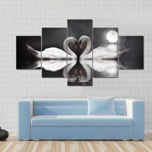 Romantic Swan During Valentine’S Day - Animal 5 Panel Canvas Art Wall Decor