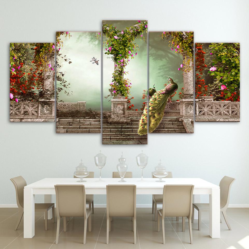 Romantic Vintage Building - Nature 5 Panel Canvas Art Wall Decor Romantic Vintage Building - Nature 5 Panel Canvas Art Wall Decor